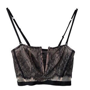 Victorias Secret Sz M Very Sexy Unlined Black Lace Corset Top Sheer Panels NEW